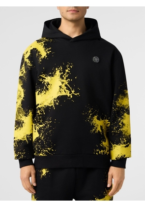 Plein Sport Cotton Hoodie with Abstract Print and Hexagon Logo