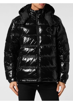 PHILIPP PLEIN Quilted Nylon Puffer Jacket with Removable Hood and Logo