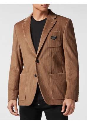 PHILIPP PLEIN Single-Breasted Velvet Blazer with Peak Lapels and Patch Pockets