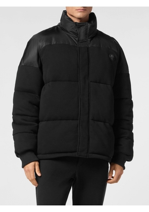 Plein Sport Short Quilted Puffer Jacket in Nylon with High Neck and Hexagon Logo