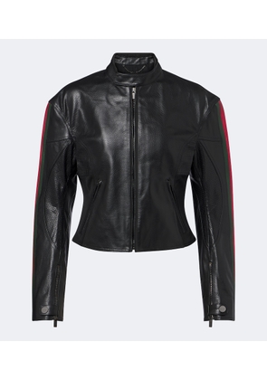 Gucci Web Stripe leather biker jacket