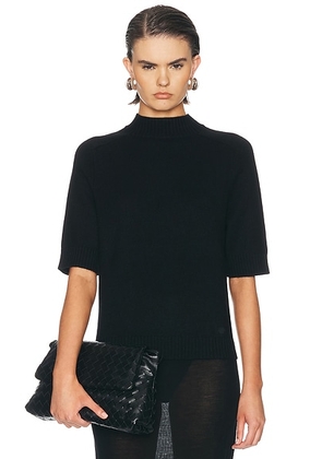 Loulou de Saison Ruth High-Neck Short Saddle-Sleeve Top in Black - Black. Size M (also in L, S, XS).