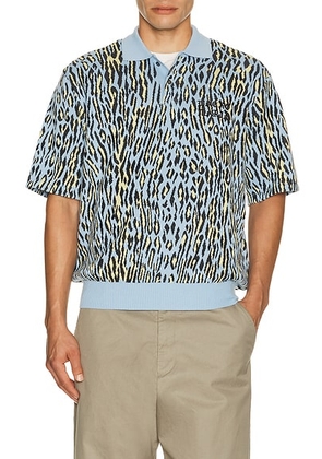 WACKO MARIA Leopard Knit Polo Shirt Type 1 in L-blue in Light Blue - Blue. Size S (also in L, M, XL/1X).