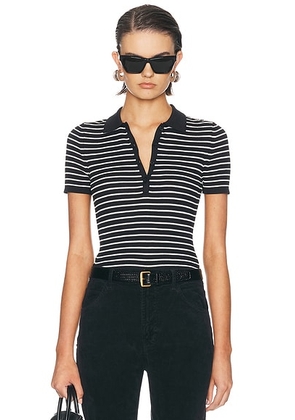 NILI LOTAN Fenna Stripe Polo Top in Black & Thin Ivory Stripe - Black & White. Size S (also in M, L).