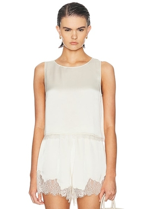LESET Barb Lace Crop Sleeveless Crew Top in Creme - Cream. Size XS (also in S, M, L).