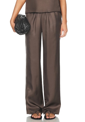 Loulou de Saison Alera Elasticated Wide Leg Pant in Dark Brown - Brown. Size S (also in L, M, XS).