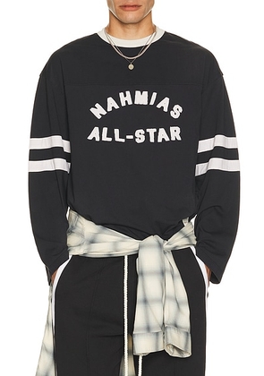 Nahmias All Star Varsity Long Sleeve in Worn Black - Black. Size L (also in M, S, XL/1X, XXL/2X).