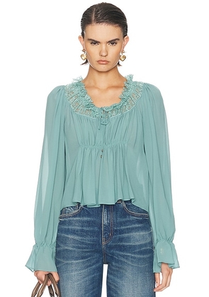 Chloe Silk Georgette Blouse in After Storm Blue - Teal. Size 36 (also in 34, 38).