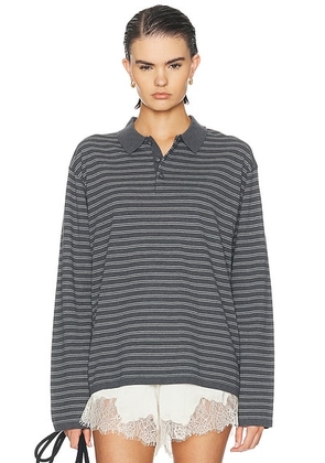 NILI LOTAN Foley Stripe Polo Sweater in Charcoal & Ivory Stripe - Charcoal. Size L (also in M, S, XS).