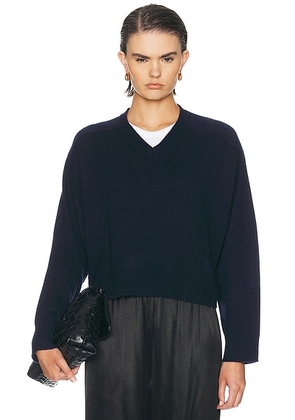 Loulou de Saison Anzor V-Neck Saddle-Sleeve Sweater in Navy - Navy. Size S (also in L, M, XS).