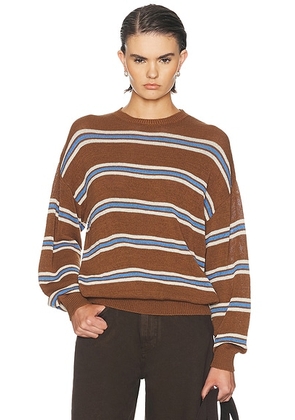 SEROYA Cassian Sweater in Cedarwood Stripe - Brown. Size XS (also in S, M).
