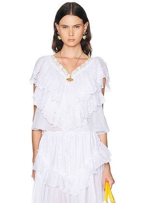 Chloe Frill Crop Blouse in Iconic Milk - White. Size 40 (also in ).