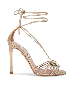Aquazzura Night Stars Nappa 105 Sandal in Platino - Metallic Gold. Size 37.5 (also in 36.5, 37, 38, 38.5, 39, 39.5, 40, 41).