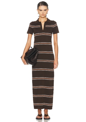 SEROYA Samm Maxi Dress in Bosun Brown Stipe - Brown. Size XS (also in S, M).