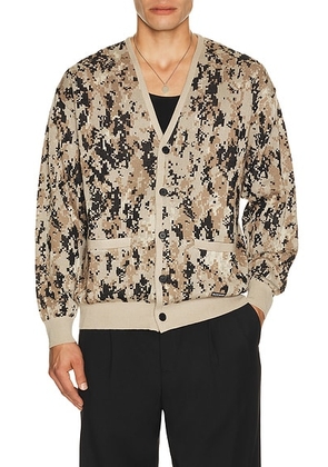 WACKO MARIA Digital Camo Jacquard Cardigan in Beige - Brown. Size L (also in M, XL/1X).