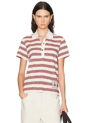 Moncler Short Sleeve Polo Shirt in White & Red - Red. Size L (also in XS, S, M).