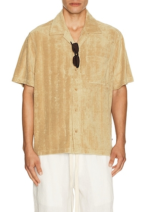 J.Lindeberg Ted Stripe Terry Shirt in KELP - Brown. Size XL/1X (also in M, L, S).