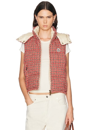 Moncler Niverolle Vest in Check Print - Red. Size 1/S (also in 0/XS, 2/M, 3/L).