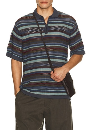 Thisisneverthat Striped Knit Polo in Dark Navy - Blue. Size L (also in M, S, XL/1X).