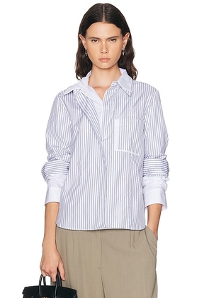 TWP Double Layer Boyfriend Top in White & Navy - White. Size L (also in XS, S, M).