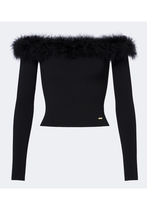 Gucci Feather-trimmed ribbed-knit top