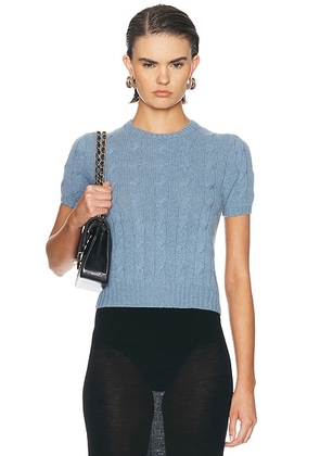 Ralph Lauren Collection Short Sleeve Crewneck Sweater in Chambray Melange - Blue. Size XS (also in S, M, L).