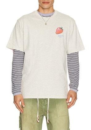 Thisisneverthat Strawberry Tee in Oatmeal - Light Grey. Size M (also in S, L, XL/1X).