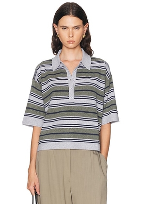TWP Short Sleeve Polo Top in Moss  Night Sky   & Light Heather Grey - Green. Size XS (also in S, M, L).
