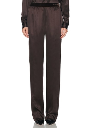 TOM FORD Silk Satin Straight Leg Pant in Espresso - Brown. Size L (also in XS, S, M).