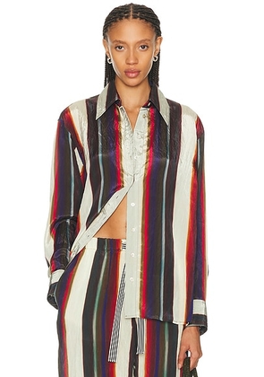 Christopher John Rogers Morris Stripe Classic Shirt in Calla Lily Multi - Red. Size S (also in XS).