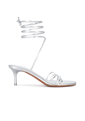 AMINA MUADDI Lori 60 Lace Up Sandal in Silver - Metallic Silver. Size 39 (also in 37, 37.5, 39.5, 40).