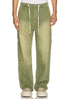 Nahmias Gardener Utility Jean in Army Green - Green. Size 38 (also in 30, 32, 34, 36).