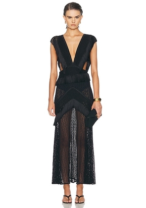 PatBO Ayla Fringe Plunge Maxi Dress in Black - Black. Size L (also in ).