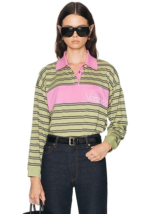 VERSACE Long Sleeve Sweater in Dusty Lime  Dark Olive  & White - Pink. Size 38 (also in 36, 40).