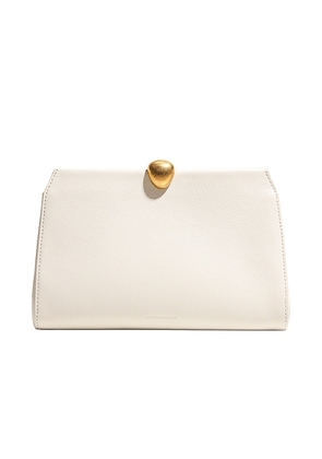 NOUR HAMMOUR Lou Jewellery Clutch in Chantilly Leather & Gold - Ivory. Size all.