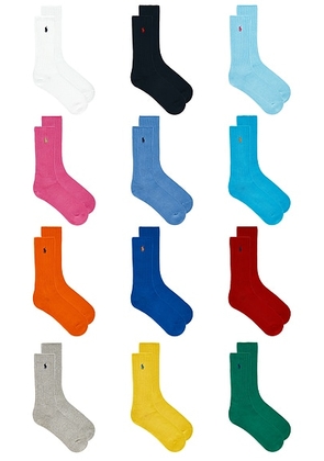 Polo Ralph Lauren Cotton Rib Crew Socks 12-Pack Giftbox in Assorted - Multi. Size all.
