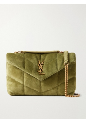 SAINT LAURENT - Toy Puffer Matelassé Leather-trimmed Suede Shoulder Bag - Green - One size