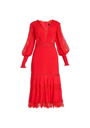 Tadashi Shoji maxi Nyssa Bishop lace-panelled pleated midi dress - Red