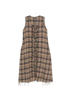 R13 ruffled checked midi dress - Neutrals