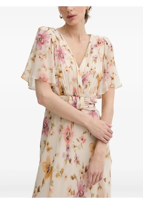 LUISA SPAGNOLI Panneggio floral-print pleated maxi dress - Neutrals