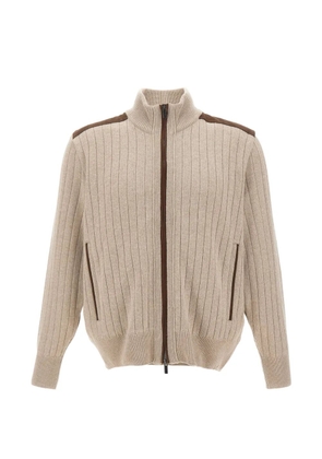 Paul & Shark ribbed-knit suede-panel cardigan - Neutrals