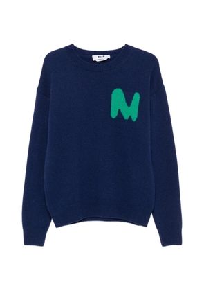 MSGM intarsia-knit logo-embroidered sweater - Blue