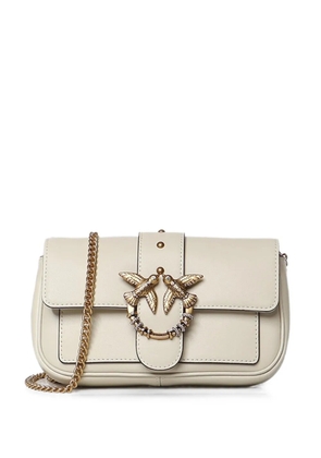 PINKO Love Bag Pocket small leather shoulder bag with jewel buckle - Neutrals