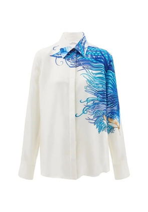 Ferragamo feather show-print silk shirt - White