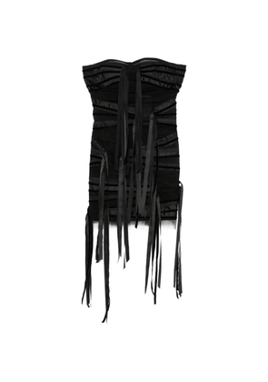 The Attico fringed strapless mini dress - Black
