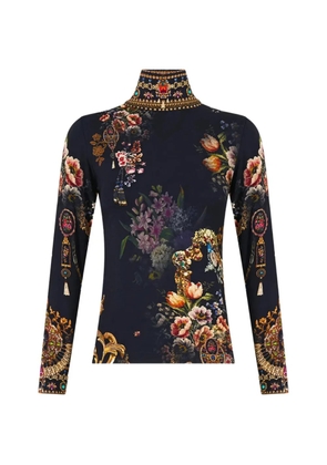 Camilla floral-print turtleneck top - Black