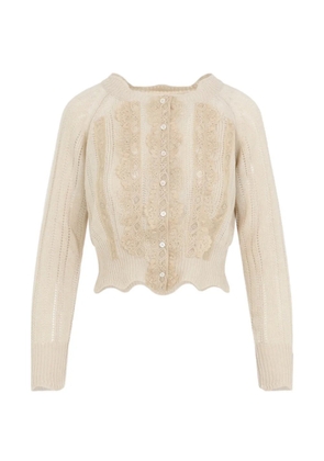 Ermanno Scervino lace-panelled pointelle-knit cardigan - Neutrals