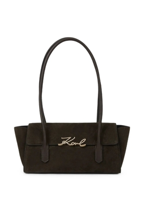 Karl Lagerfeld K/Signature elongated suede shoulder bag - Brown