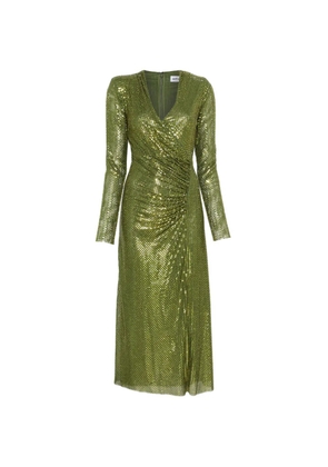 Self-Portrait rhinestone-embellished ruched midi dress - Green