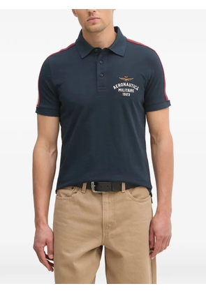 Aeronautica Militare logo-embroidered striped-sleeve polo shirt - Blue